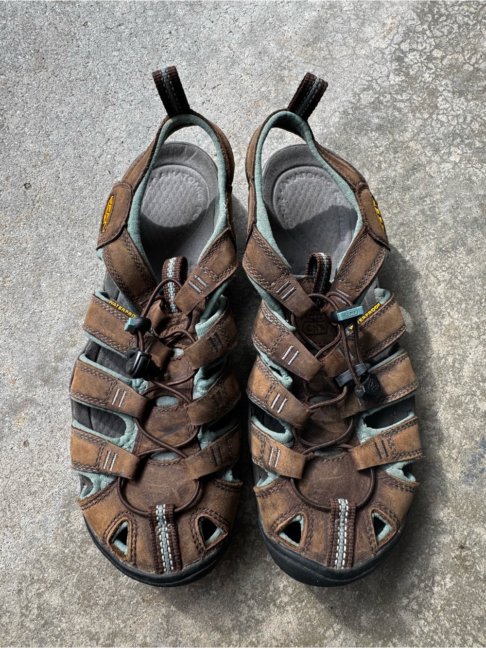 Keen Brown and Green Closed-Toe Leather Hiking Sandals sz 8/ EUR 38.5